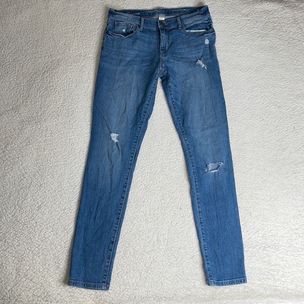 Loft Denim Jeans Girlfriend Stretch comfy Distressed Ripped Size 0